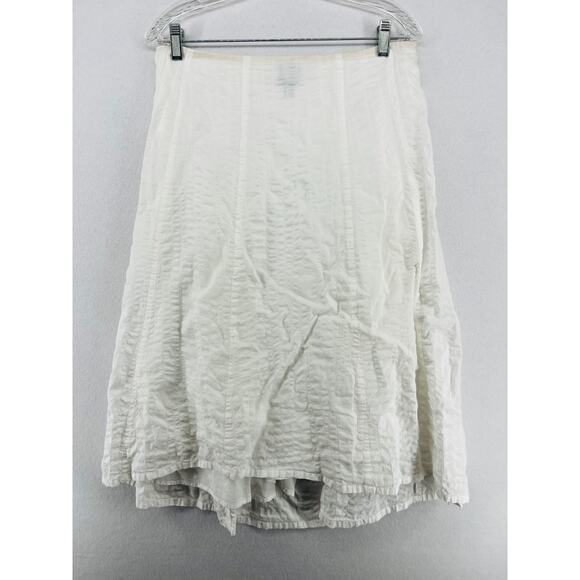 EILEEN FISHER Skirt PP Petite Cotton Seersucker Midi A-Line Side Zip Lined White - Picture 1 of 15
